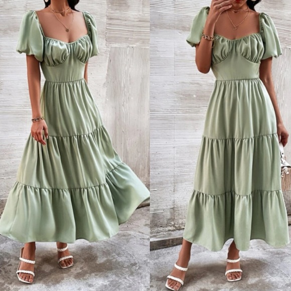 Puff sleeve sweetheart neck dress - Picture 2 of 4